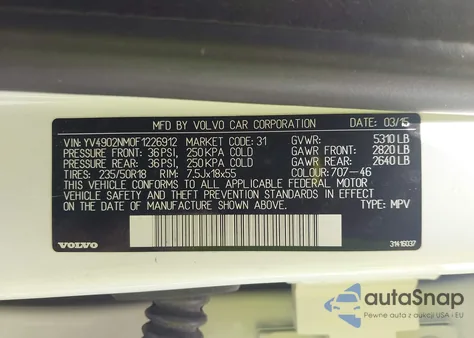 2015 Volvo Xc70 T6 Platinum from USA, damaged, VIN YV4902NM0F1226912